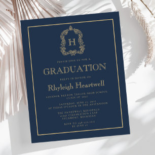 Budget Navy Blue Gold Crest Graduation Party