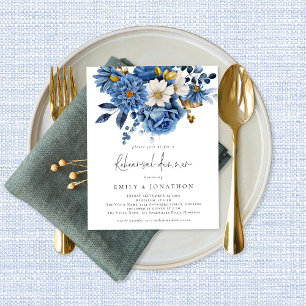 Budget Navy Blue Gold Florals Rehearsal Dinner