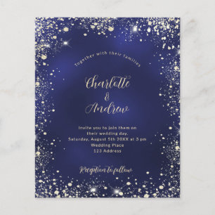 Budget navy blue gold glitter wedding invitation