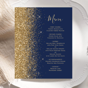 Budget Navy Blue Gold Glitter Wedding Menu