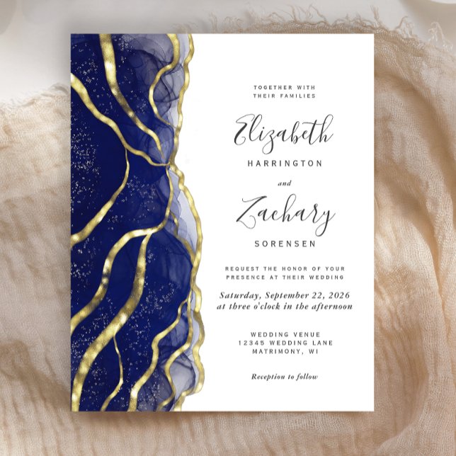 Budget Navy Blue Gold Ink Wedding Invitation (Creator Uploaded)