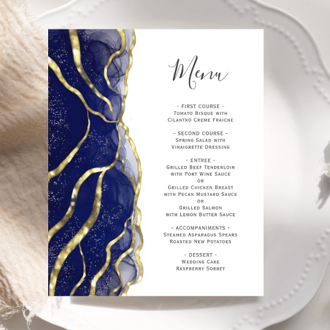 Budget Navy Blue Gold Ink Wedding Menu (Creator Uploaded)