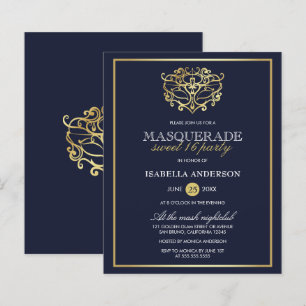 Budget Navy Blue & Gold Masquerade Sweet 16 Party