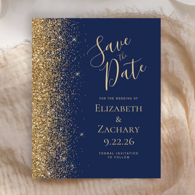 Budget Navy Blue Gold Save the Date Card (Creator Uploaded)