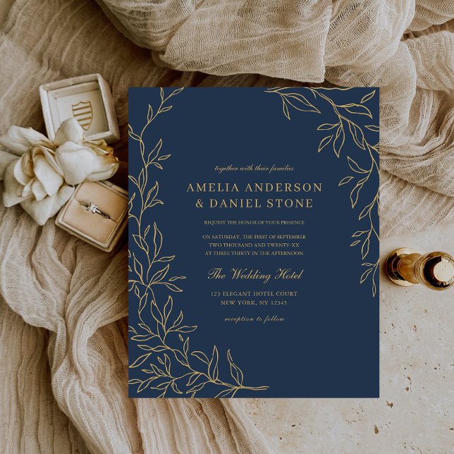Budget Navy Blue Gold Wedding Invitation Flyer (Creator Uploaded)