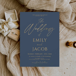 Budget Navy Blue Gold Wedding Modern Typography