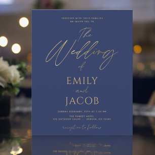 Budget Navy Blue Gold Wedding Modern Typography