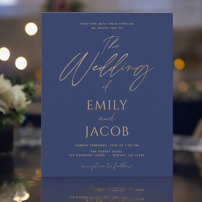 Budget Navy Blue Gold Wedding Modern Typography (Creator Uploaded)