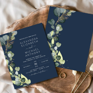 Budget Navy Blue Greenery Eucalyptus Wedding