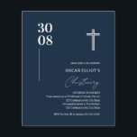 Budget Navy Blue Minimalist Boy Christening Invite<br><div class="desc">Can be customised to suit your needs. © Gorjo Designs. Made for you via the Zazzle platform. // Looking for matching items? Other stationery from the set available in the ‘collections’ section of my store. // Need help customising your design? Got other ideas? Feel free to contact me (Zoe) directly....</div>