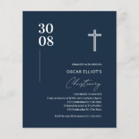 Budget Navy Blue Minimalist Boy Christening Invite