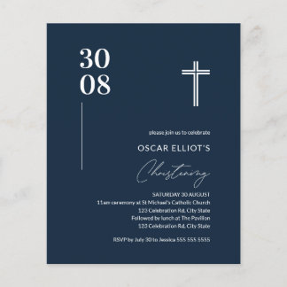 Budget Navy Blue Minimalist Boy Christening Invite