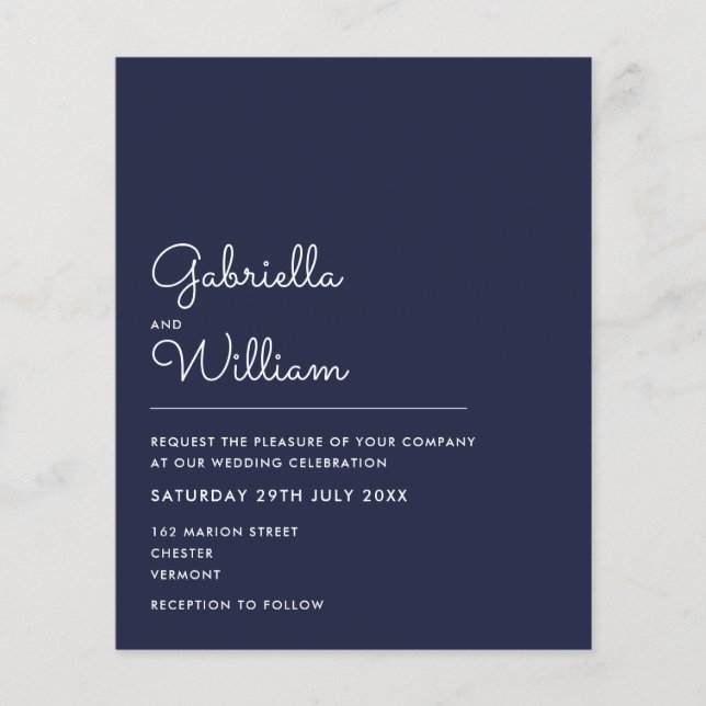 Budget Navy Blue Minimalist Wedding Invitation (Front)