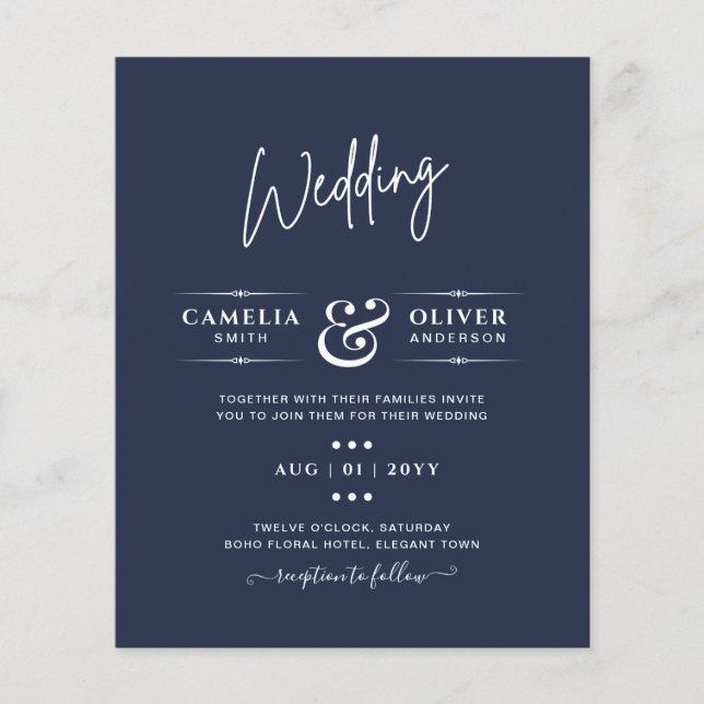 BUDGET Navy Blue Monochrome WEDDING Flyer (Front)