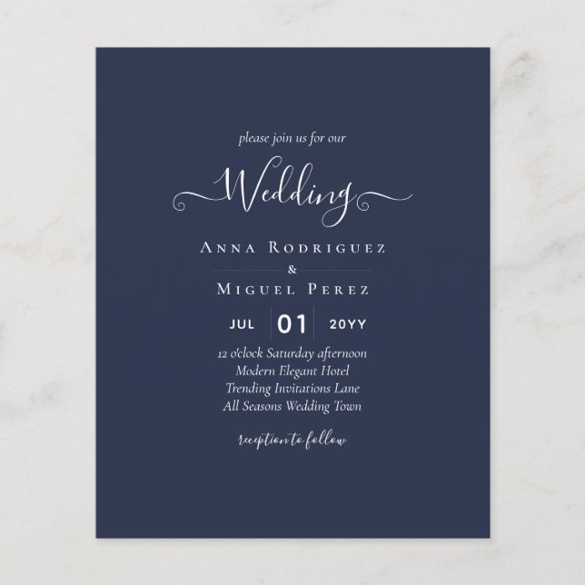 BUDGET Navy Blue Monochrome WEDDING Flyer (Front)