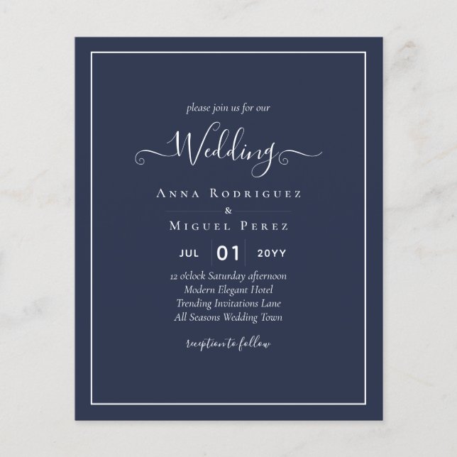 BUDGET Navy Blue Monochrome WEDDING Flyer (Front)