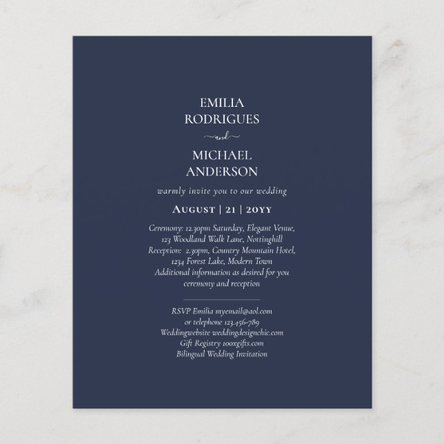 BUDGET Navy Blue Monochrome WEDDING Flyer (Front)