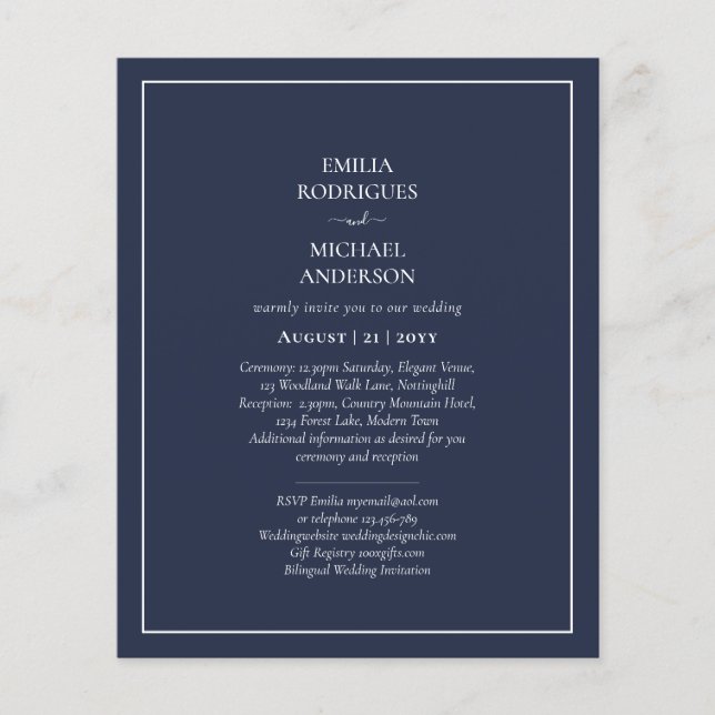 BUDGET Navy Blue Monochrome WEDDING Flyer (Front)