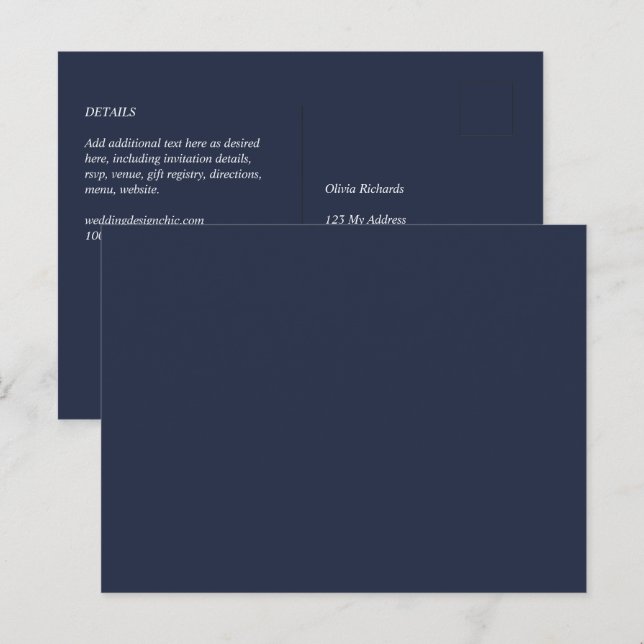 BUDGET Navy Blue Monochrome WEDDING Postcard (Front/Back)