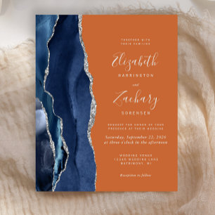 Budget Navy Blue Orange Wedding Invitation