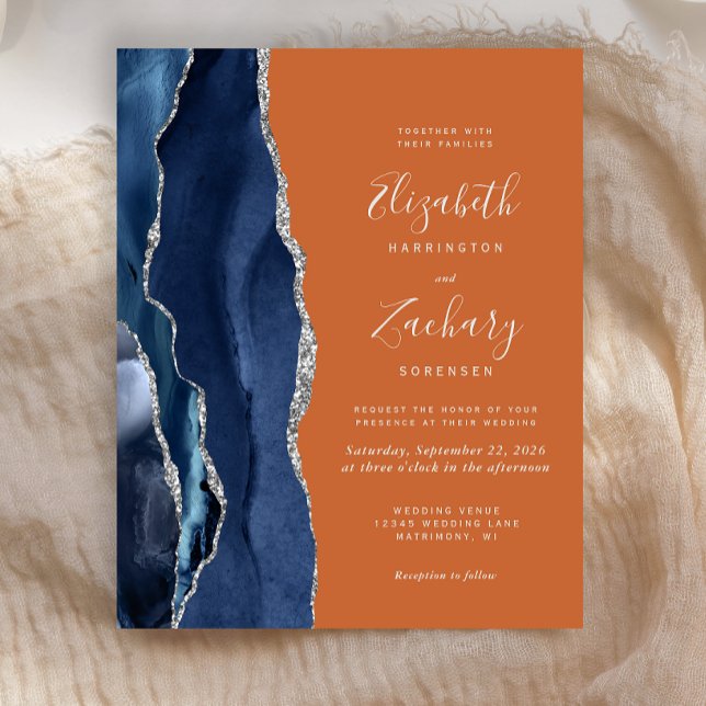 Budget Navy Blue Orange Wedding Invitation (Creator Uploaded)