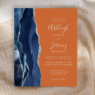 Budget Navy Blue Orange Wedding Invitation