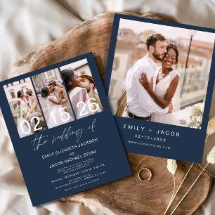 Budget Navy Blue Photo Wedding Invitation