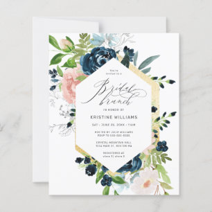 Budget Navy Blue Pink Rose Floral Bridal Brunch