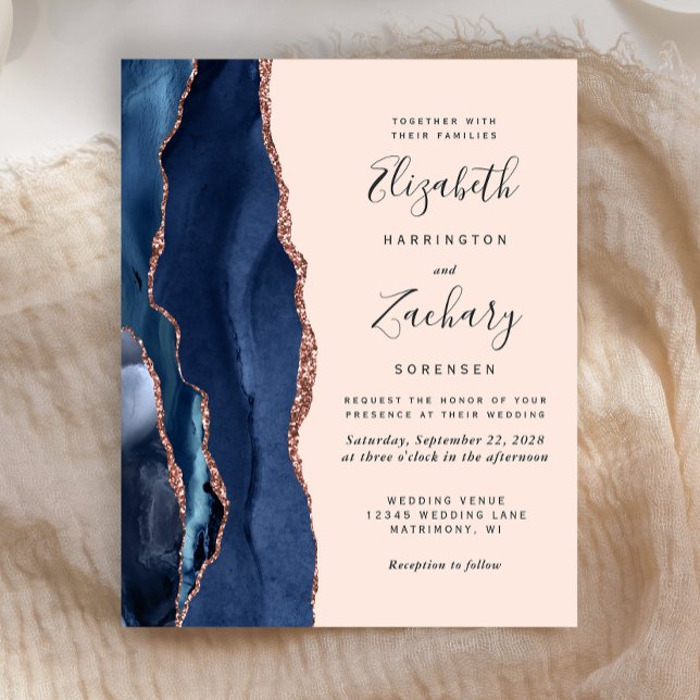 Budget Navy Blue Rose Gold Agate Blush Wedding (Creator Uploaded)