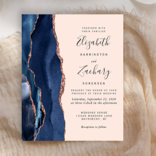 Budget Navy Blue Rose Gold Agate Blush Wedding