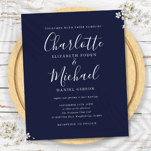 Budget Navy Blue Script Wedding Invitation