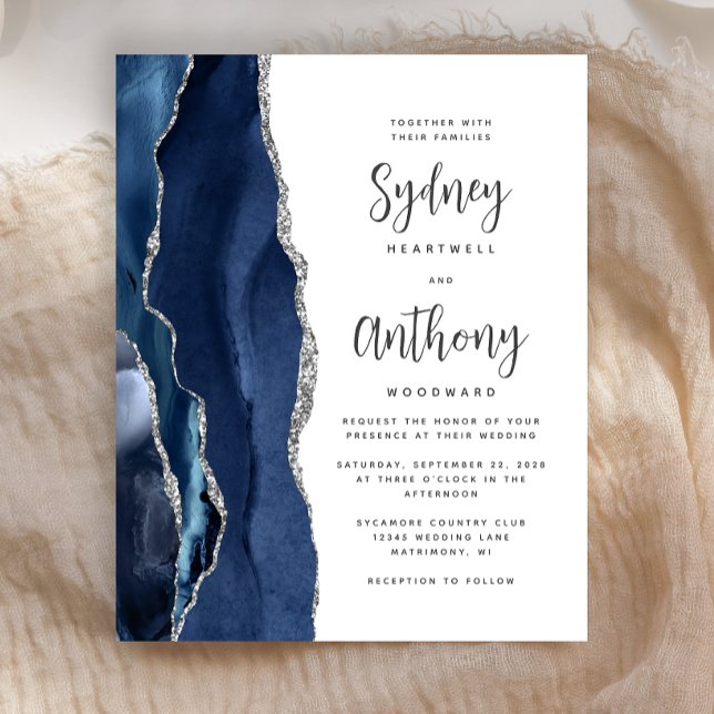 Budget Navy Blue Silver Agate Calligraphy Wedding (Creator Uploaded)