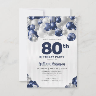 Budget Navy Blue Silver Glitter Balloon Birthday Card