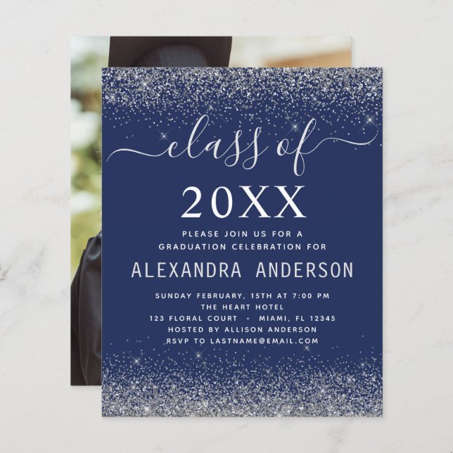 Budget Navy Blue Silver Photo Graduation 2023 (Front/Back)