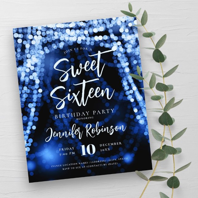 Budget Navy Blue String Lights Sweet 16 Invite Flyer (Budget Navy Blue String Lights Sweet 16 Invite Flyer)