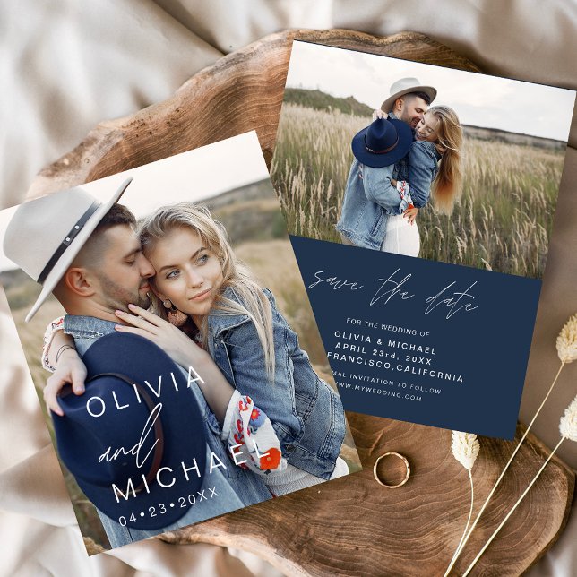 Budget Navy Blue Typography Save the Date Photo Flyer (Creator Uploaded)