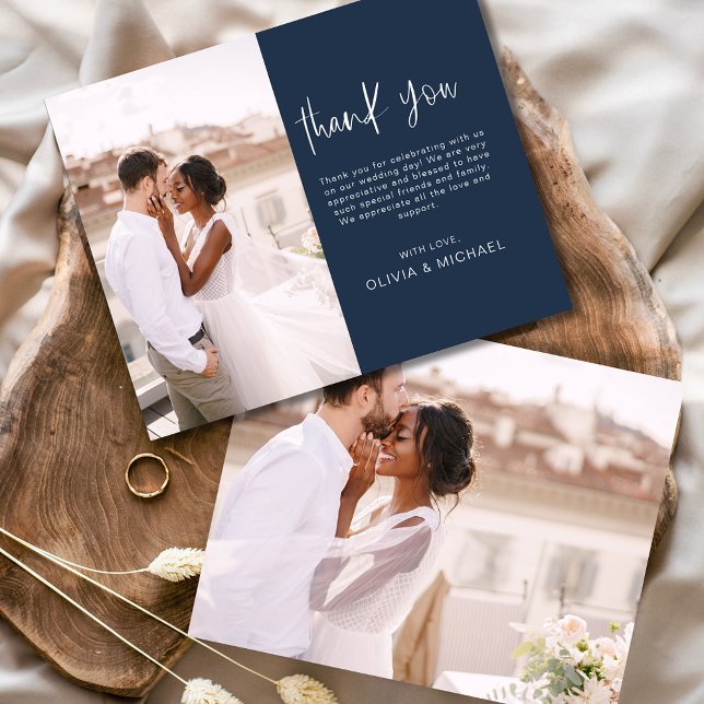 Budget Navy Blue Wedding Photo Thank You Cards (Creator Uploaded)