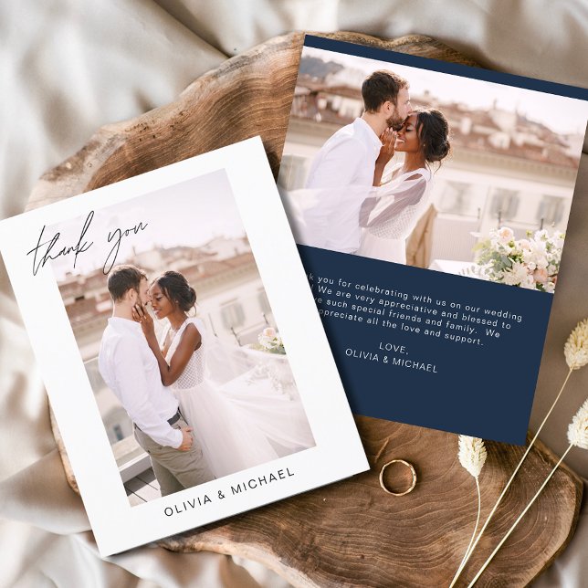 Budget Navy Blue Wedding Photo Thank You Cards (Creator Uploaded)