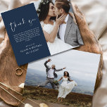 Budget Navy Blue Wedding Thank You Photo<br><div class="desc">Budget Wedding Thank You Cards that have a photo on the front and back. The Thank you cards contain a modern hand lettered cursive script typography that are elegant,  simple and modern to use after you wedding day celebration.</div>