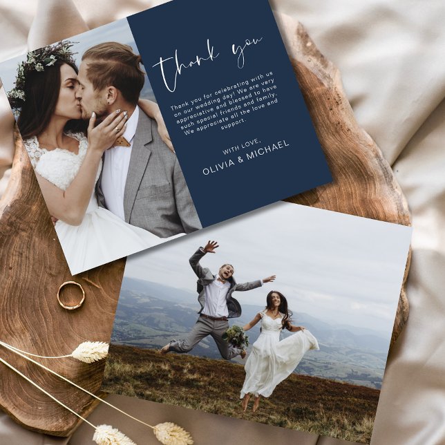 Budget Navy Blue Wedding Thank You Photo Card (Creator Uploaded)