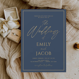 Budget Navy BlueGold Wedding Script Flyer