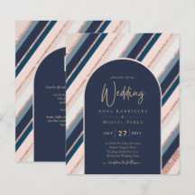 BUDGET Navy Blush Pink Rose Gold Wedding INVITE