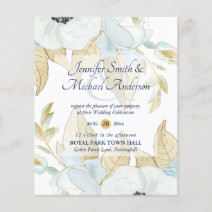 Budget Navy Bue White Anemone Wedding Invitations