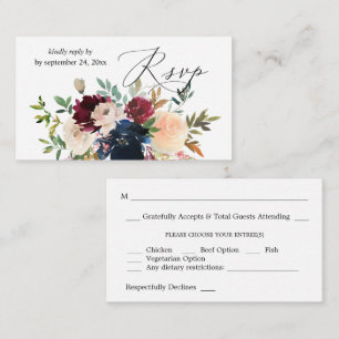 Budget Navy, Burgundy, Pink Floral 2SM Meal RSVP Enclosure Card