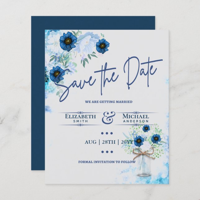 Budget Navy Dusty Blue Floral Rustic Wedding (Front/Back)