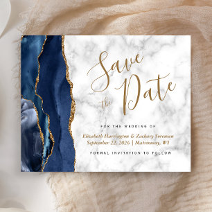 Budget Navy Gold Agate Marble Save the Date