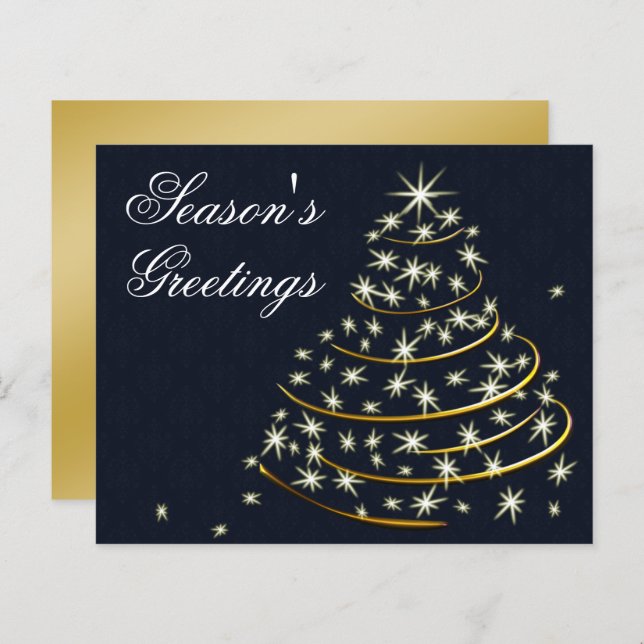 Budget Navy Gold Christmas Tree Holiday Card (Front/Back)