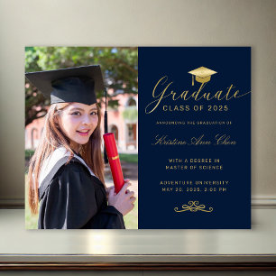 Budget Navy Gold Formal Script Photo Graduation