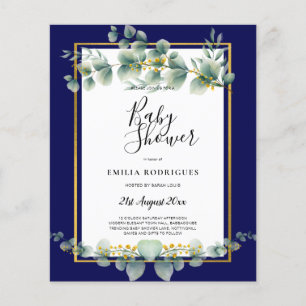 BUDGET NAVY GOLD Greenery Eucalyptus BABY SHOWER Flyer