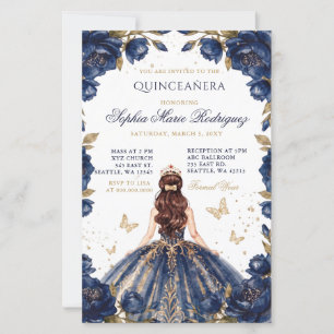 Budget Navy Gold Princess Floral Tiara Quinceañera